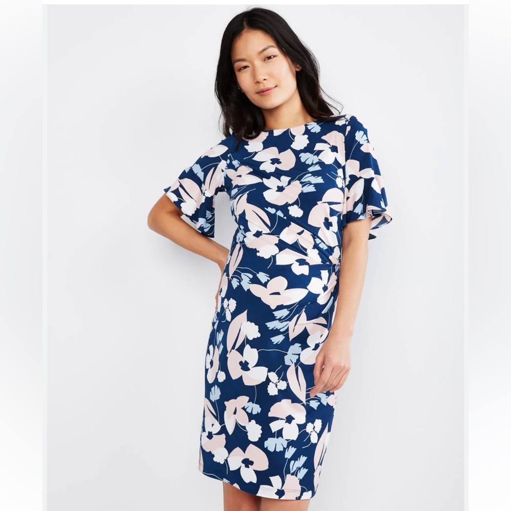 Floral flutter sleeve maternity dress